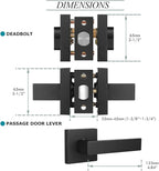 5 Pack Keyed Entry Door Lock with Deadbolt Set, Reversible Passage Lever and Keyed Alike Double Cylinder Deadbolt, Matte Black Square Handleset for Bedroom, Front Door