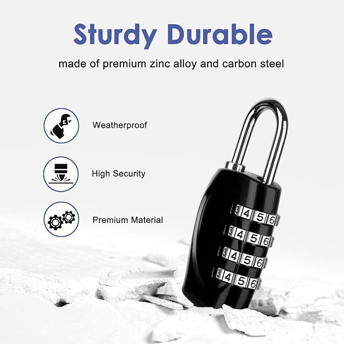 4 Digit Combination Lock Outdoor Padlock for School Gym Locker Outdoor Waterproof Padlock for School Gym Locker, Storage Unit,Garages, Sports Locker, Toolbox, Hasp Storage (2 Pack Black)