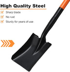 Small Square Shovel 43.3Inches Small Shovel with Metal Handle Garden Tool for Camping Farming Gardening Digging, Orange