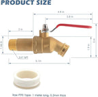 Water Heater Drain Valve 3/4" MNPT Full Port - Brass Sediment Flush Valve with 2 Inch Shank, 180° Handle Garden Hose Adapter Hot Water Heater Replacement Parts Fast Drain Tool Kit