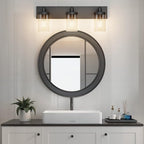 Aipsun Black Vanity Light for Bathroom 3 Light Farmhouse Bathroom Lights Fixtures Over Mirror with Clear Glass Shade(Exclude Bulb)