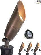 MALORY Solid Brass Landscape Spotlight 4-Pack with Bulb(S06), Low Voltage Front and Backyard Landscape Lighting with Large Rugged Slot Spike & Wire Connector,12V AC/DC Garden Patio Spot Up Light