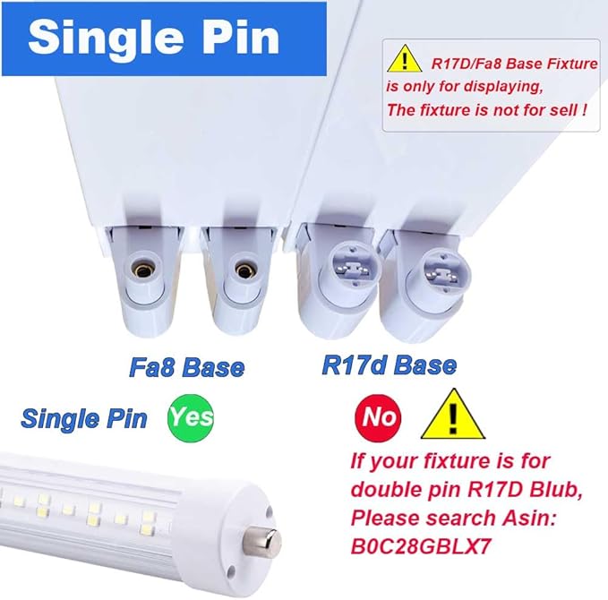 8Ft Led Ballast Bypass Bulbs Single Pin 144W, F96t12 Replacement Single Pin FA8 8 Foot Led Shop Lights, T8 T0 T12 Tube Lights 6500K Clear Cover NO RF FM Interference 12PACK