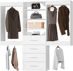 Modular Closet 90" Hanging & Drawers, Wooden Tower for Walk-In Closets, White Wall-Mounted Wardrobe Organizer