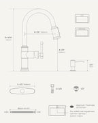 Black Stainless Kitchen Sink Faucet with Pull Down Sprayer, DAYONE Single Handle 1 Hole High Arc Flow 360° Swivel Kitchen Faucets with Soap Dispenser, APS136BS