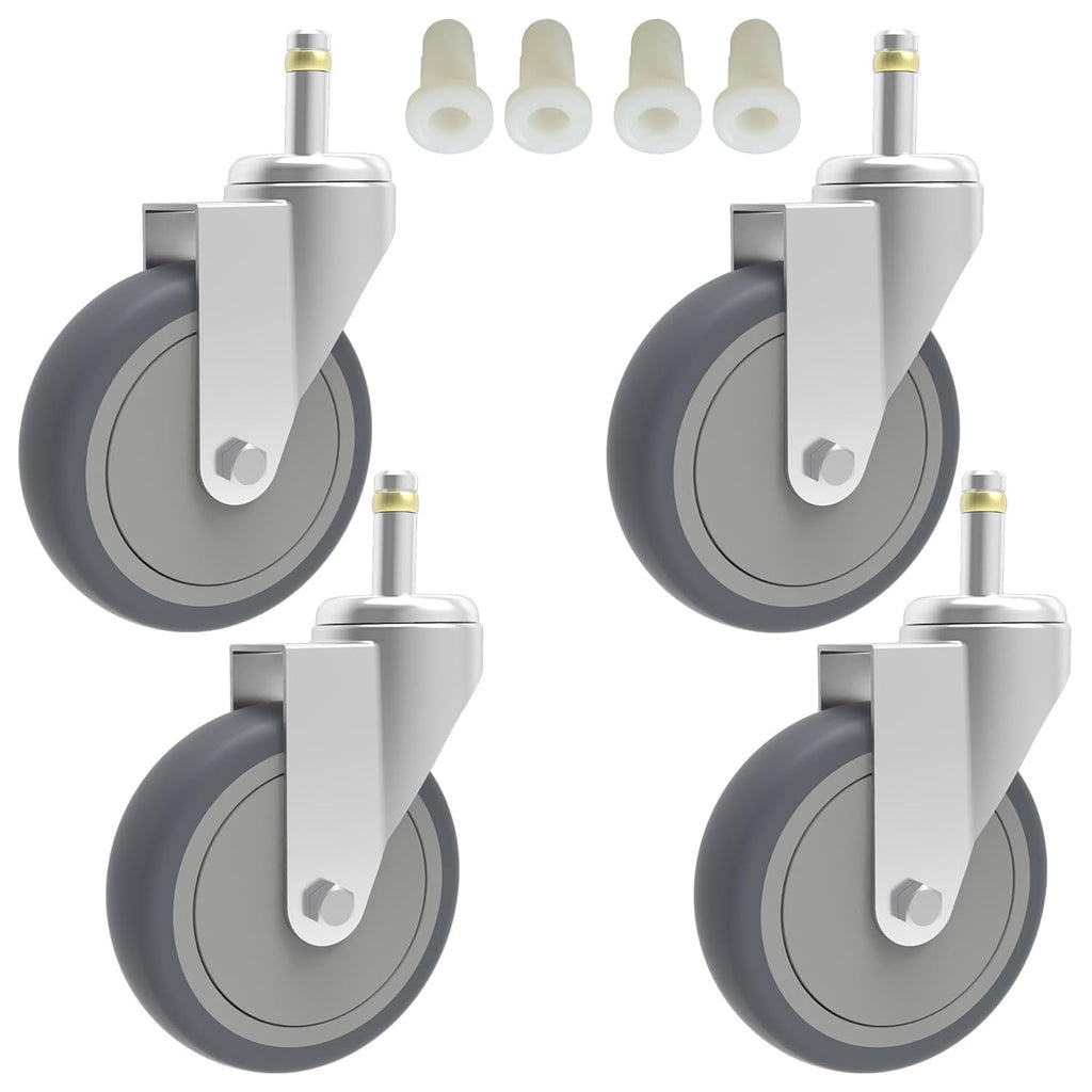 4-Inch Swivel Stem Caster, 7/16-Inch Stem Diameter Rubber Wheel, Heavy Duty TPR Replacement Wheels for Rubbermaid Mop Bucket Cart Grill Casters - 4 Pack