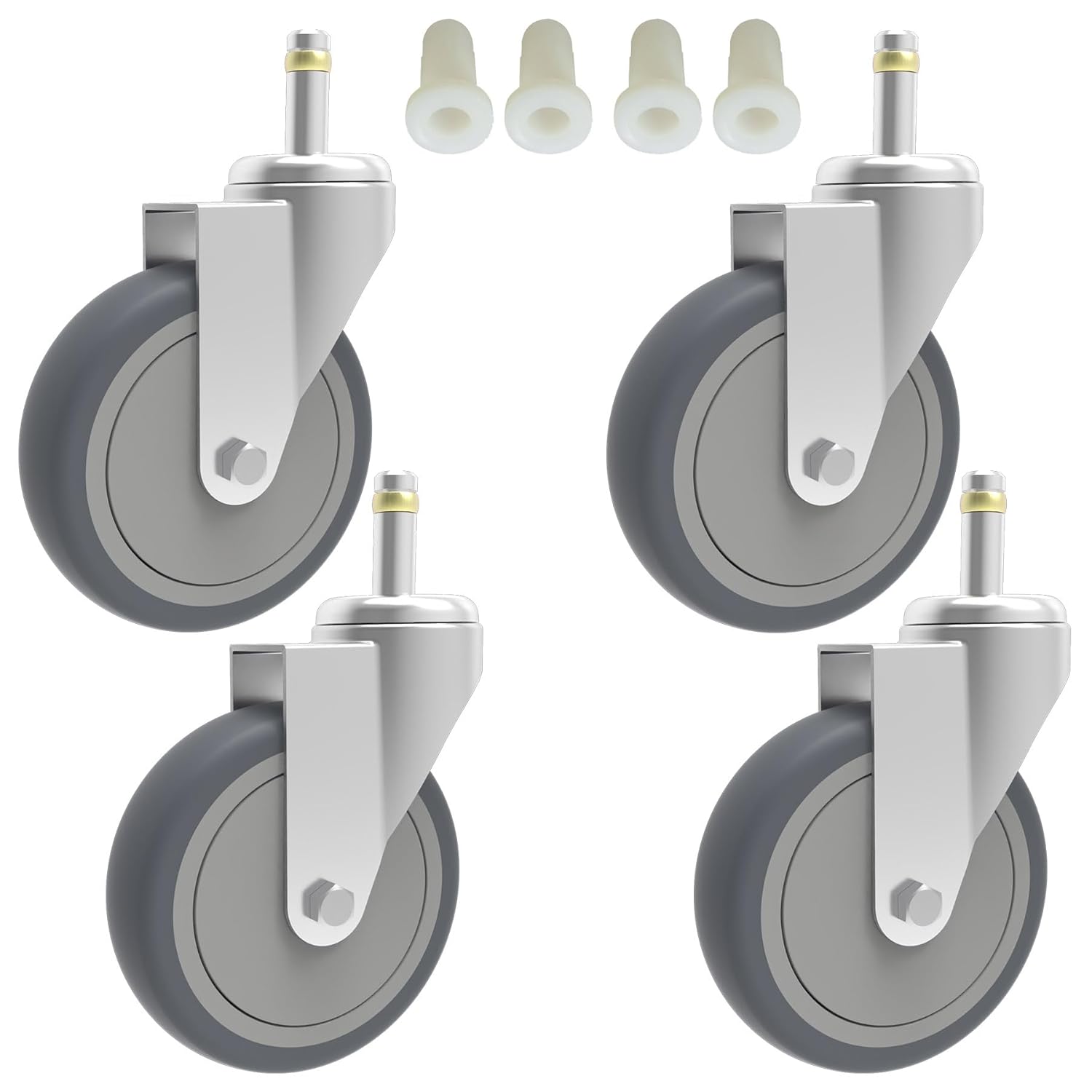 4-Inch Swivel Stem Caster, 7/16-Inch Stem Diameter Rubber Wheel, Heavy Duty TPR Replacement Wheels for Rubbermaid Mop Bucket Cart Grill Casters - 4 Pack