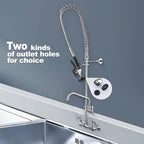 43" Height Commercial Kitchen Sink Faucet with Pre-Rinse Sprayer, 8 Inch Wall Mount Center Sink Faucet with Pull Down Spray Unit, Compartment Sink Faucet with 10" Swivel Spout for Restaurant