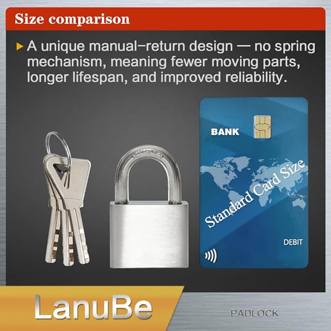 LanuBe 304 Stainless Steel keyed Alike Marine Small Padlocks for Outdoor use, 1-9/16 inch Wide Body, Stainless Steel Body, Normal Shackle, Pack of 2