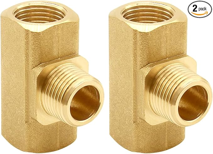 2PCS 3/8 Inch Brass Tee Pipe Fitting 3/8" NPT Female x 3/8" NPT Male x 3/8" NPT Female for Water/Oil/Gas
