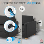 2 Pack Ultra Flat Plug Power Strip,Power Strips with Surge Protection-4 Widely Outlets,6 ft Flat Plug Extension Cord with 3 USB Ports(1 USB C Port),Slim Desk Charging Station,Black