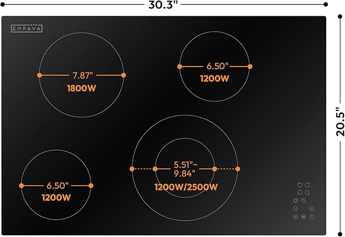 Empava 30 Inch Electric Ceramic Cooktop 4 Radiant Burners with Dual Zone, Touch Controls, Timer, Stop & Go Pause, Child Lock, ETL Certified, Built-in Smooth Glass