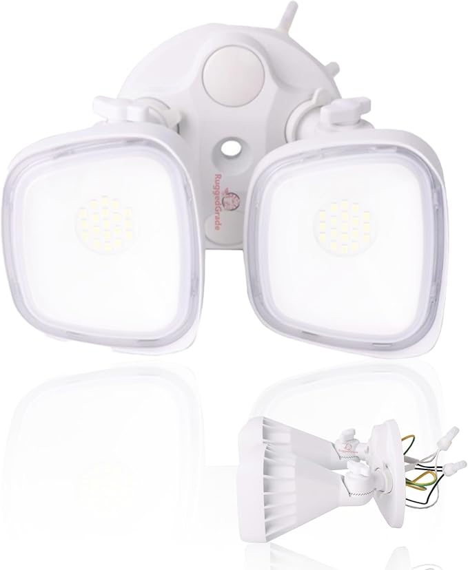 RuggedGrade 20W Turin II Series LED Adjustable Flood Light - 1,750 Lumens - 5000K Bright White - Square Heads - White Housing - Outdoor LED Light - DLC 5.1 Premium