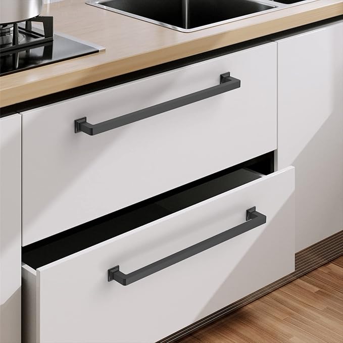 6 Pack 12.6 Inch Cabinet Handles Matte Black Cabinet Pulls Long Kitchen Cabinet Handles Black Cabinet Hardware Wardrobe Pulls Kitchen Handles for Cabinets Black Pulls for Cabinets