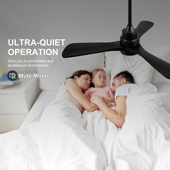 42 Inch Black Ceiling Fans with Lights and Remote Control,Dimmable LED Light,3 Wood Blades,Memory Function,Reversible DC Motor,Modern Indoor Outdoor Ceiling Fan for Bedroom Patios Office