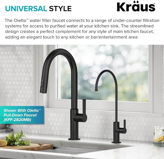 KRAUS Oletto Single Handle Drinking Water Filter Faucet for or Water Filtration System in Matte Black, FF-103MB