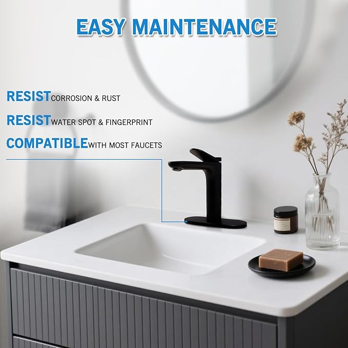 6.3 Inch Black Faucet Deck Plate for Bathroom Vanity Sink, Stainless Steel Faucet Escutcheon Plate for 1 or 3 Hole Kitchen Bathroom Faucets, Matte Black