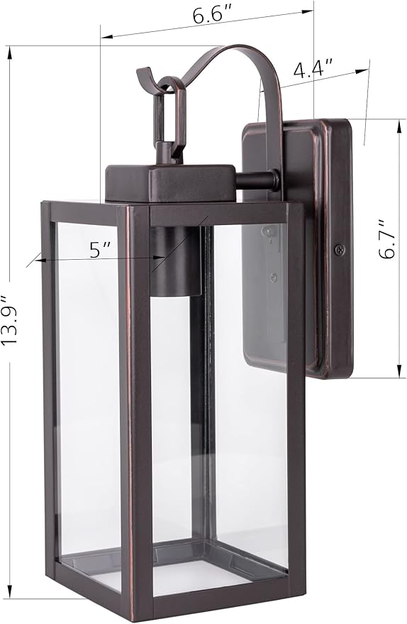 LIT-PaTH Outdoor Wall Lantern, Wall Sconce as Porch Lighting Fixture, E26 Medium Base Max 60W, Anti-Rust Metal with Glass Shade, Oil Rubbed Bronze Finish, 2-Pack