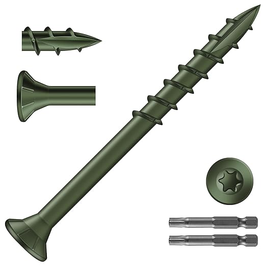 #8 x 2 Inch Deck Screws (1020Pcs) 8lb. Exterior Wood Screws. Carbon Steel, Green, Flat Head, Rust Resistant epoxy Coated, with T25 Star Bit