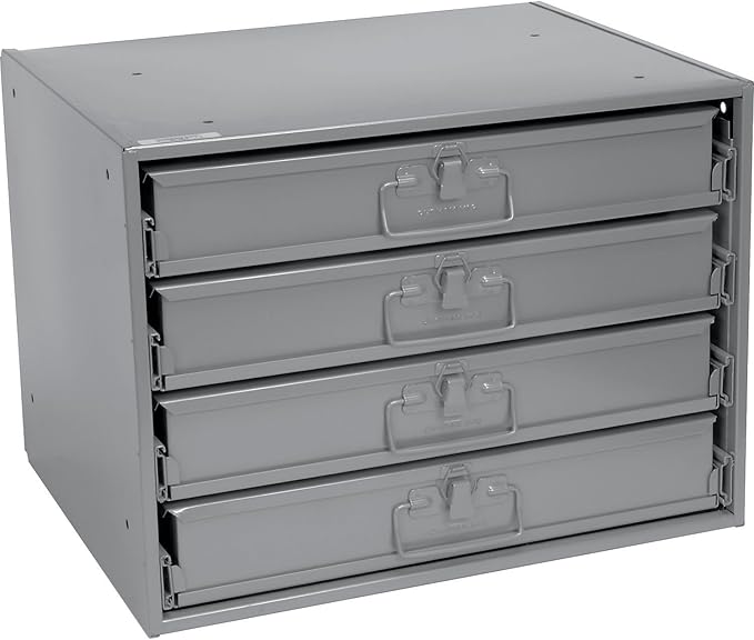 Global Industrial Durham Steel Compartment Box Rack with 4 Adjustable Divider Compartment Boxes, 20 x 15-3/4 x 15