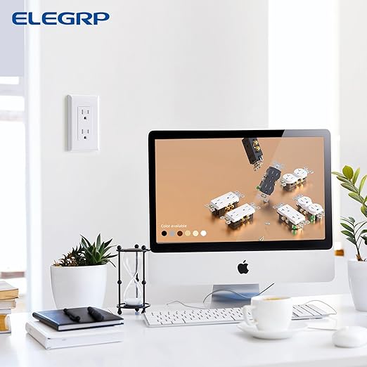 ELEGRP Decorator Wall Receptacle Outlet, Tamper Resistant 15A 125V Standard Electrical Wall Outlet, Residential Grade, Self-grounding, with Screwless Wall Plate, UL (20 Pack, Glossy White)