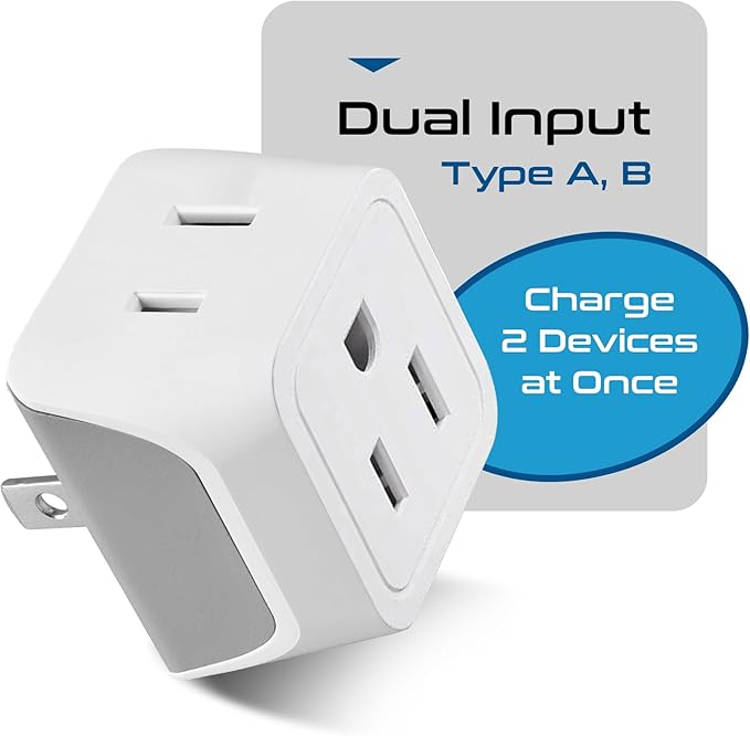 Japan, Philippines Travel Adapter Plug by Ceptics - USA 3 Pin Polarized to 2 Prong Unpolarized - Type A (3 Pack) - Dual Inputs - Ultra Compact - Perfect for Cell Phones, Tablet, Camera Chargers (CT-6)