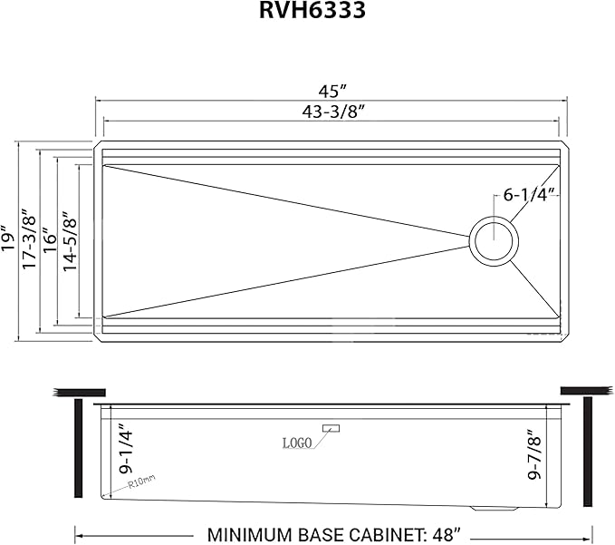 Ruvati 45-inch Workstation Two-Tiered Ledge Kitchen Sink Undermount 16 Gauge Stainless Steel - RVH6333ST