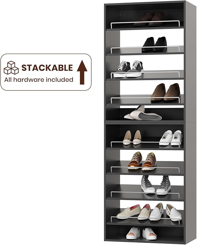ROOMTEC 31.5" Shoe Shelf Short Tower Closet Unit, Modular Closet System with Shelf, Wardrobe Organizer for Bedroom or Walk-in Closet, Wall Mounted, Customizable Clothes Storage Unit, Black