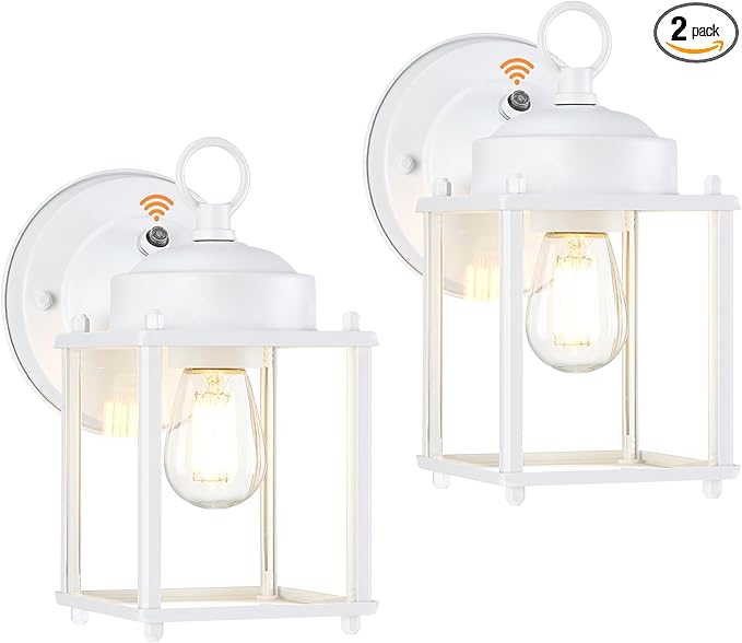 GRUENLICH Dusk to Dawn Outdoor Wall Lantern, Exterior Wall Sconce Light Fixture, Outside Porch Lighting with Clear Glass for House, Patio, White, 2 Pack