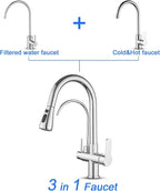 MENATT 2 Handle Kitchen Sink Faucet with Dringking Water Faucet, Pull Down Sprayer 3 in 1 Water Filter Purifier Faucets (Chrome)