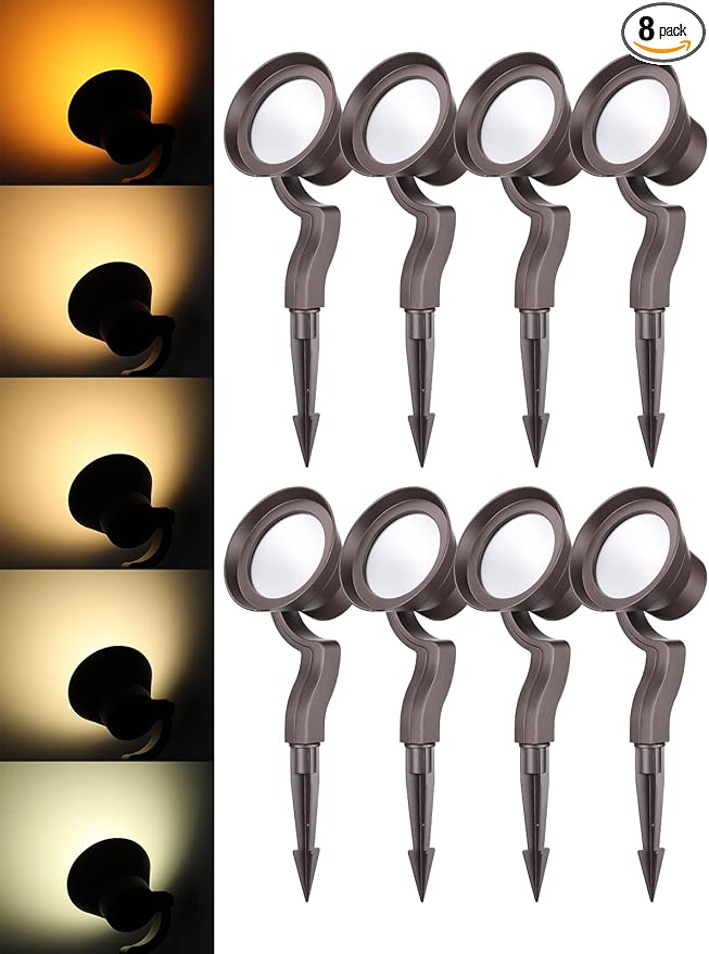 LEONLITE 8-Pack 12W/7.3W/3.7W Dimmable 5CCT LED Low Voltage Landscape Lights, Wall Wash Landscape Lighting Outdoor, 12V Landscape Spotlight, ETL, Aluminum, IP65 Waterproof