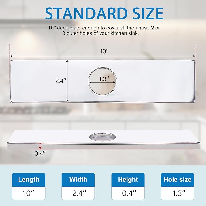 Sink Hole Cover, Faucet Deck Plate Escutcheon for 1 or 3 Hole Kitchen Sink Faucets Stainless Steel 10 Inch, Chrome