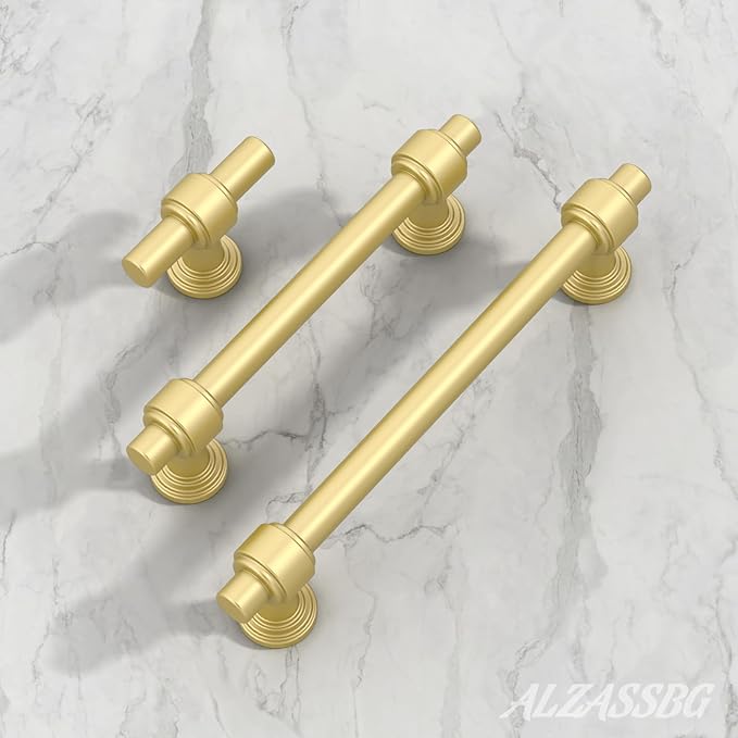 Alzassbg 10 Pack Matt Gold Cabinet Pulls, 3-3/4 Inch(96mm) Hole Centers Cabinet Handles Kitchen Hardware Straight Bar for Cabinets and Drawer AL3505MGP