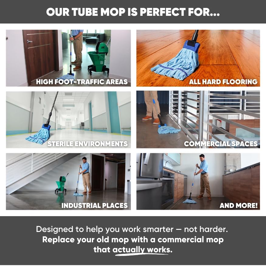 Commercial Mop Head Replacement – 1 Pack Blue Large Microfiber Tube Mop (18 oz.) | Industrial Wet Mops | Washable Refill, Reusable, Heavy Duty, Looped End Mopheads | Hardwood, Concrete
