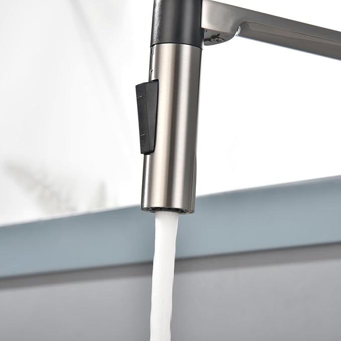 SUMERAIN Deck Mounted Kitchen Faucet with Pull-Down Sprayer, Dual Spray Mode Kitchen Sink Faucet in Brushed Nickel