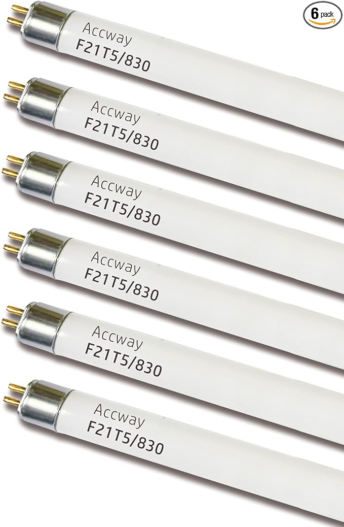 (6pack 34inch F21T5/830 Fluorescent Light Bulb, 21Watt Warm White T5 Linear Tube, 34'' F21W/T5 3000K Soft White Lighting, 20000Hour Longevity Performance