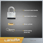 LanuBe Lock Laminated keyed Padlock (1-9/16", 40mm), keyed Alike Locks, Normal Shackle,Marked Black Plastic Hoop, Pack of 48