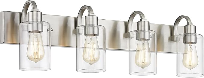 Emliviar 4-Light Vanity Light Fixture - Modern Bathroom Lighting Fixture, Brushed Nickel Finish with Clear Glass, YCE237B-4W BN