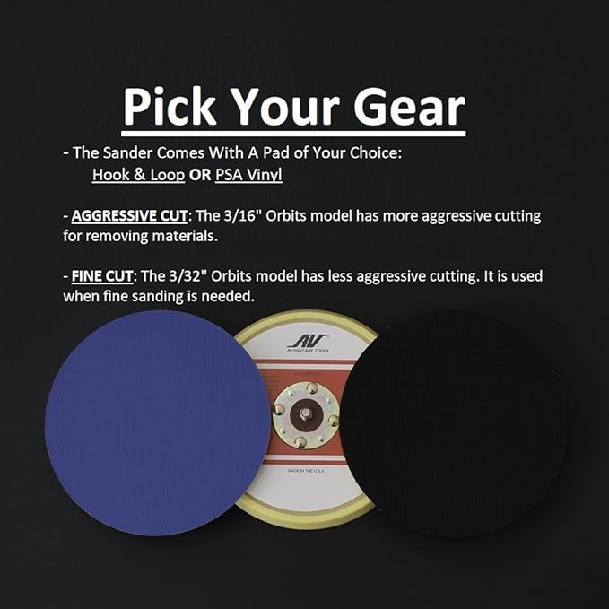 AirVANTAGE Industrial Grade Random Orbital Air Sander Non-Vacuum With Low-Profile Pad, 1/4 in. NPT Air Inlet (5": 3/32- PSA Vinyl)