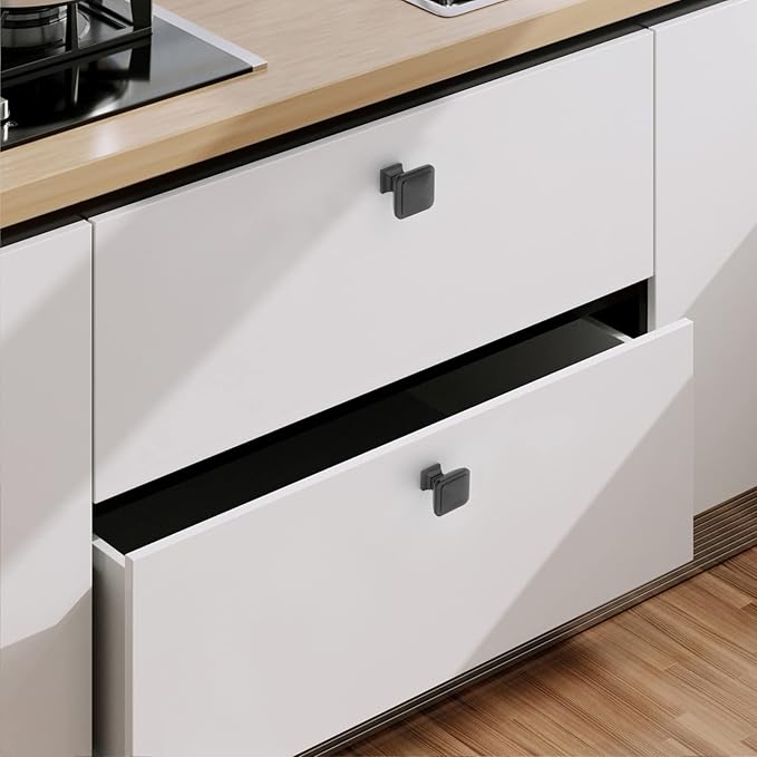 6 Pack 1.2 Inch Square Matte Black Drawer Knobs for Cabinets and Drawers