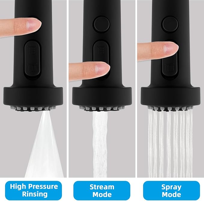 Hibbent Pull Down Kitchen Faucet Head Replacement, 3 Function Sink Faucet Sprayer Head Nozzle with 15 Adapters, Compatible with Moen, American Standard, Delta, Kohler Faucets, Matte Black