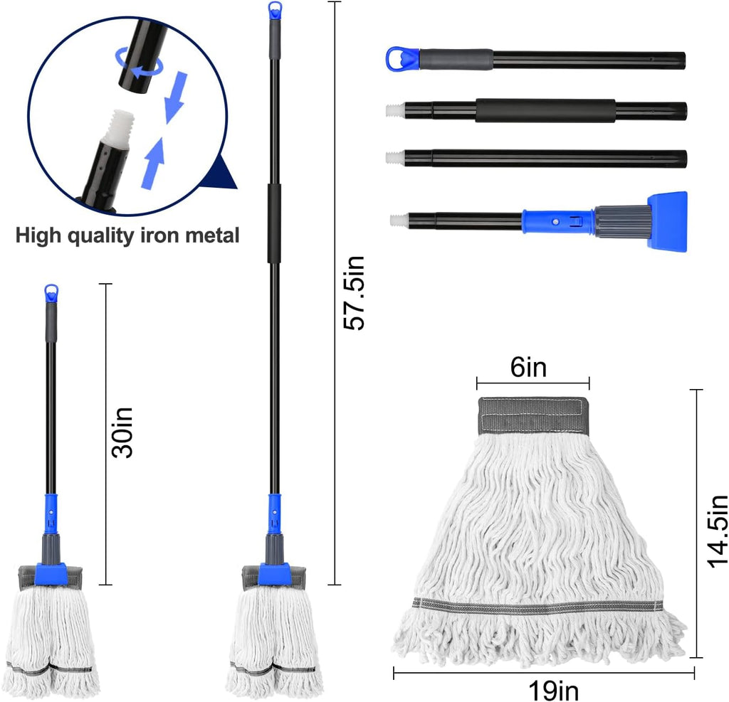 KeFanta Heavy Duty Mops for Floor Cleaning,60" Commercial Industrial Mop with Long Handle, Looped-End String Cotton Wet Mop for Home, Kitchen, Garage, Office and Concrete/Tile Floor