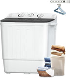Sportpulse Mini Twin Tub 18lbs Portable Washing Machine, 11lbs Washer & 7lbs Spinner, Small Laundry Washer with Time Control for Camping, Apartments, RV (Black, 18lbs)