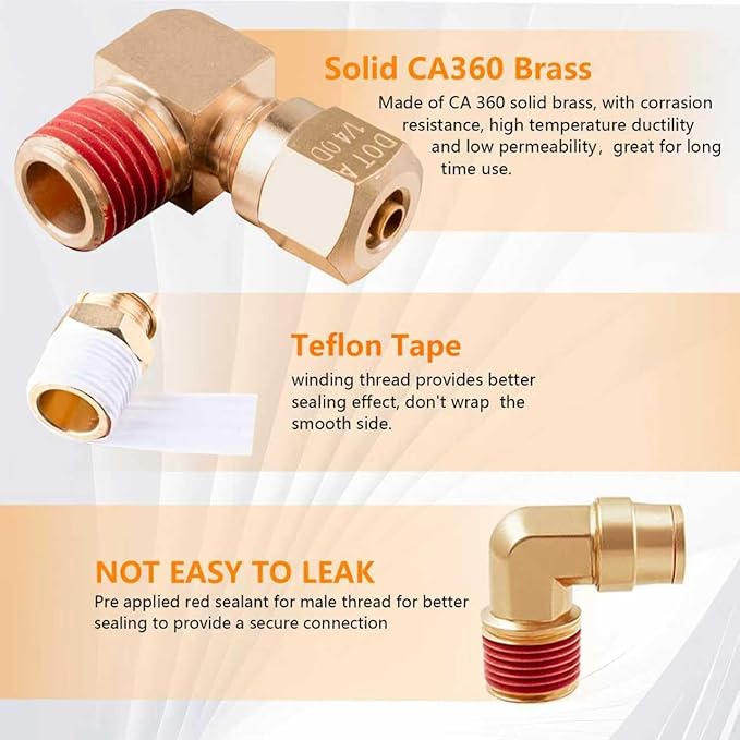 170Pcs DOT Air Brake Line Fittings & Brass Air Nylon Tube Compression Fittings Assortment Kits,1/4" 1/8" 3/8" 1/2" NPT Push To Connect Fittings Quick Connect Air Hose Fittings for Truck or Air System