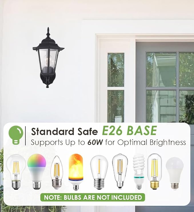 GRUENLICH Outdoor Wall Lantern, Wall Sconce as Porch Lighting Fixture with E26 Medium Base, Aluminum Housing Plus Glass, Water-Proof Rated, Bulb Not Included, Black Finish, 2 Pack