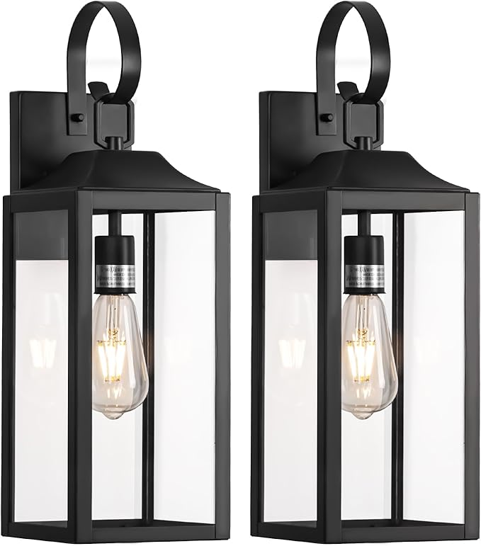 19" Large Outdoor Light Fixture 2 Pack, Porch Lights Sconce Exterior Lighting Fixtures, Black Outside Lights for House Modern Wall Lantern, Anti Rust Outside Coach Lamps for House, Doorway, Garage