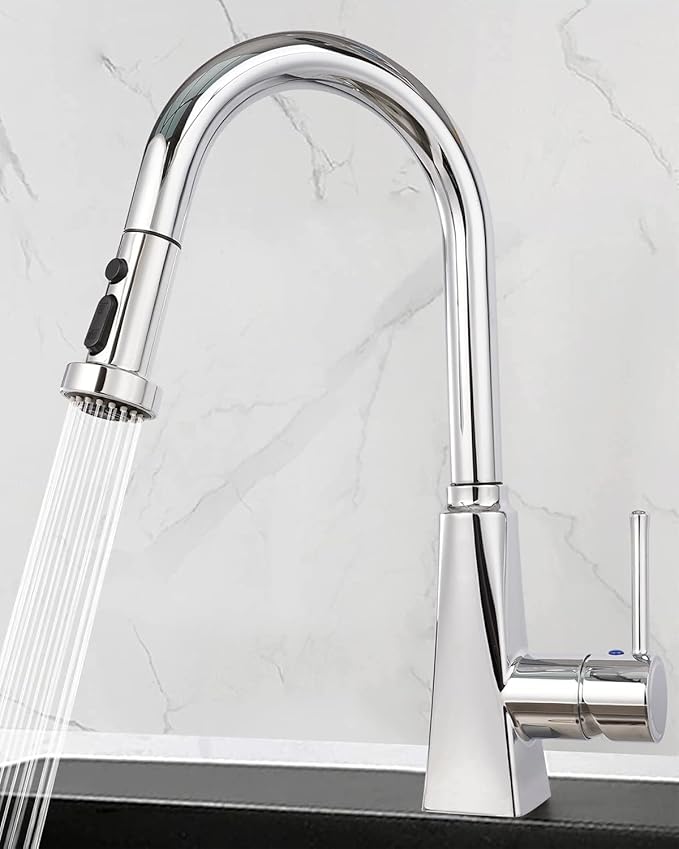 Hibbent Pull Down Kitchen Faucet Head Replacement, 3 Function Sink Faucet Sprayer Head Nozzle with 15 Adapters, Compatible with Moen, American Standard, Delta, Kohler Faucets, Chrome