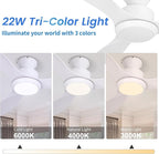48" Ceiling Fan with Light amd Remote, White Flush Mount Ceiling Fan with 3 Blades,3 Color Light, 6 Speed, Queit DC Motor, for Bedroom/Outdoor/Patios, White