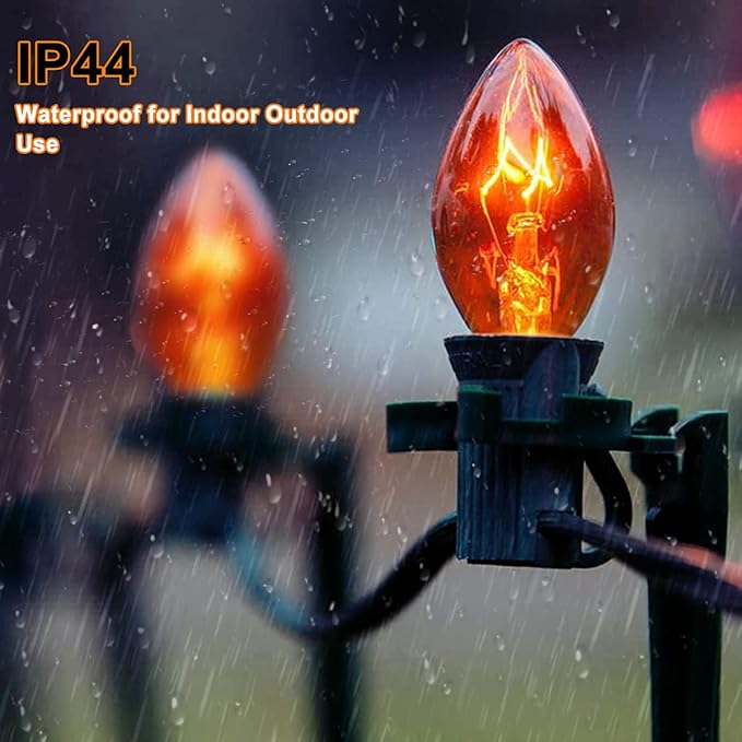 Abeja 25 Pack C7 Orange Christmas Replacement Bulbs, 5w, Ceramic Transparent Vintage Light Bulbs, Fits E12 Candelabra Base Outdoor String Lights, for Holiday Christmas Tree Decor Carnival Party