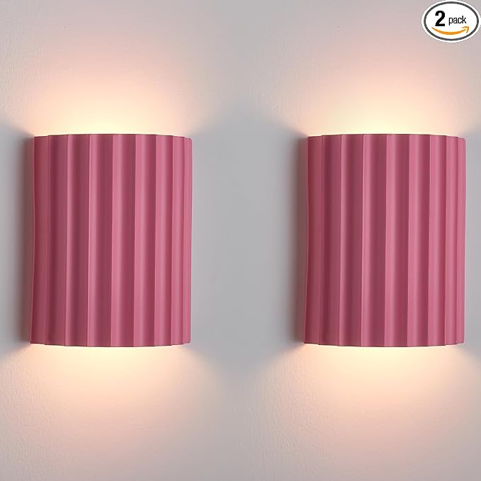 Pink Gypsum Modern LED Wall Sconces Wall Lighting Set of 2, Indoor Hardwired Walls Mount Light Fixtures Up Down Lamp for Hallway Bedroom Living Room Dining Room【Bulbs Included】